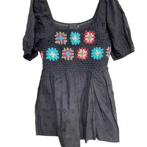 Asos dress women size 6 crochet design floral black short sleeve top